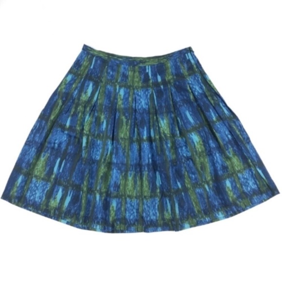 TALBOTS Skirt A Line Watercolor Tie Dye Stripe Blue Green Summer Petite Size 6P - Picture 1 of 6